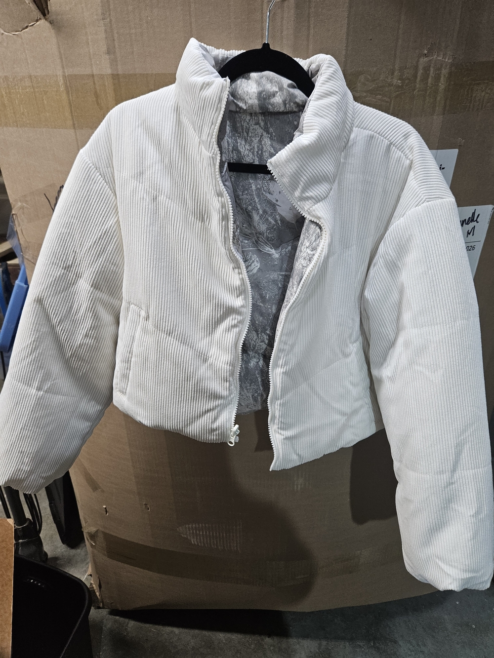 Junior's Reversible Cream Corduroy Puffer Jacket